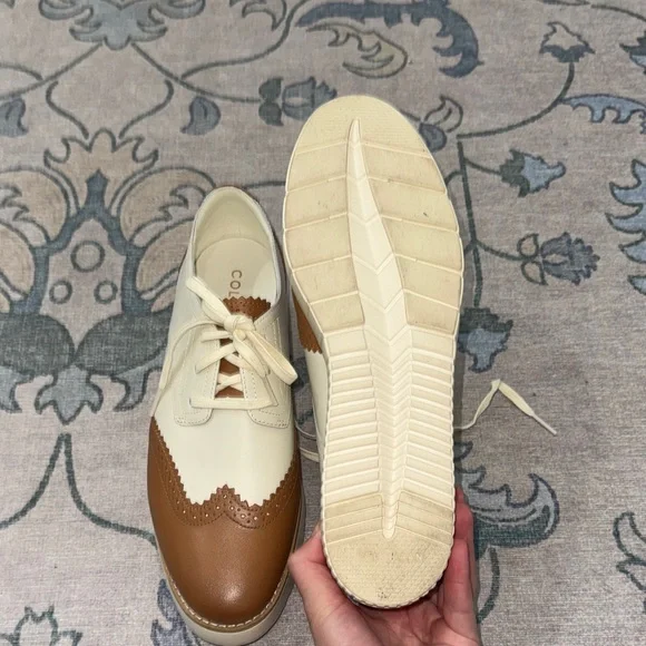 Cole Haan Women's Grand City Playform Cream and Brown Lace-up Oxfords - Picture 5 of 6